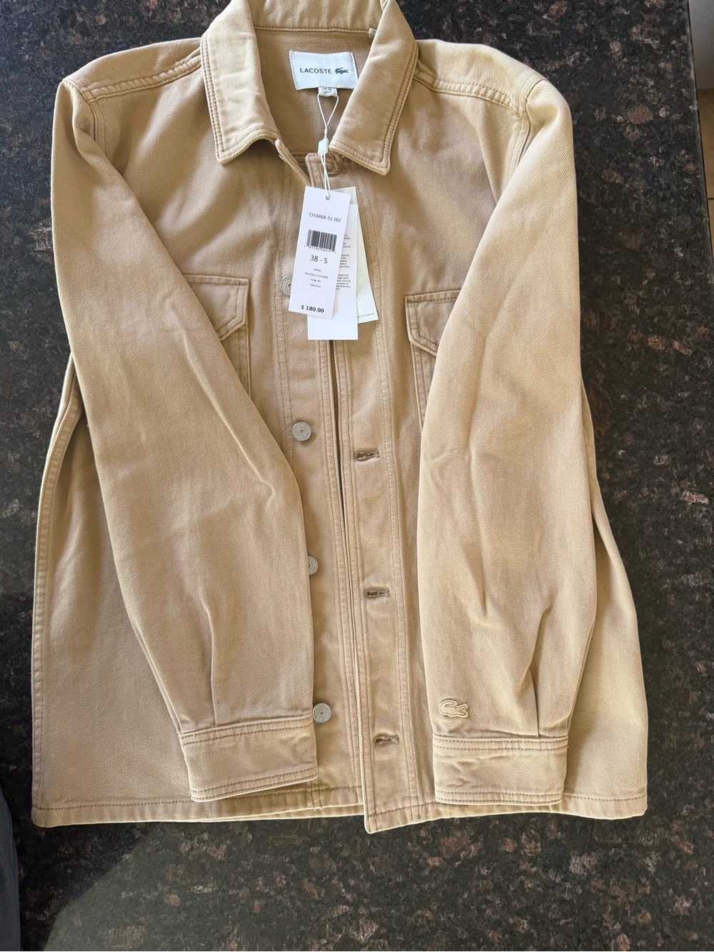 Lacoste Beige Cotton Button-Up Shirt Jacket